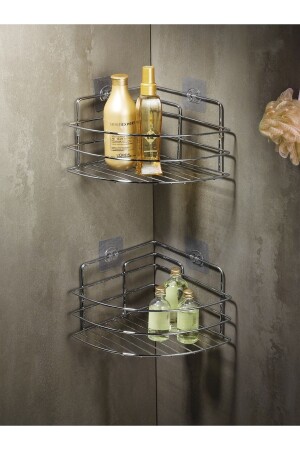 Selbstklebender Badezimmer-Eck-Organizer, Shampoo-Halter, Duschregal, 2 Stück, Chrom, Tk-01, LAISYHOME-038 - 3