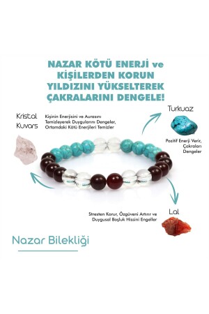 Sertifikalı Doğal Taş Nazar Tılsım Bilekliği lal(GRANAT)-turkuaz-kristal Kuvars hediyelik Doğaltaş - 2