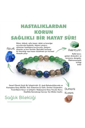 Sertifikalı Sağlık Ve Şifa Tılsım Bilekliği dumanlı Kuvars - Aventurin - Azurit Hediyelik Doğaltaş - 2