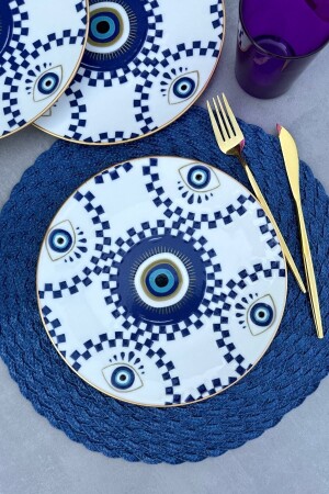 Servierteller-Set „Evil Eye“ mit Goldvergoldung, 25 cm, Porzellan, modernes Blau, für 6 Personen, PDNZ25CMSS - 2