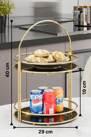 Servis Sunum Ikramlık Gold Büyük Lüks 2 Katlı 40cm Organizer Mutfak Düzenleyici Pasta Standı BinoGold508 - 8