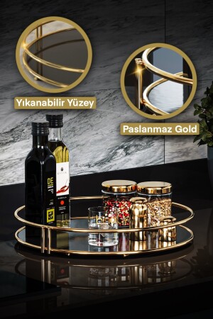 Servis Sunum Ikramlık Gold Büyük Lüks Organizer Sofra Mutfak Düzenleyici Pasta Standı BinoGold609 - 4