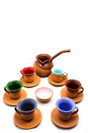 Set aus Tontassen und Kaffeekanne, glasierte Tasse CEZVE - 2