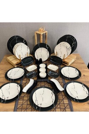 Set Frühstück 40-teilig für 12 Personen Mattschwarz-Creme Marmormuster dmt21212140 - 1