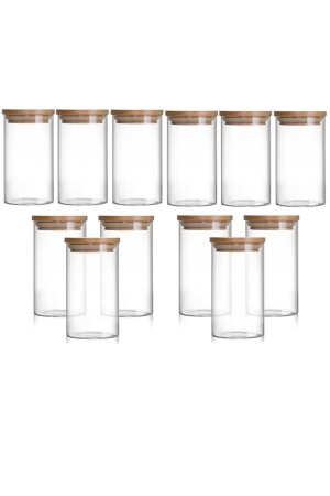 Set mit 12 Gläsern, 300 ml, Borosilikatglas, Aufbewahrungsbehälter, Bambus-Vakuumdeckel, Gewürzglas, Snackschale - 2