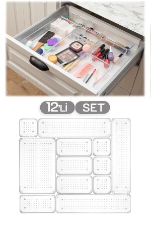 Set mit 12 modularen Schubladen-Organizern, Badezimmer-Make-up – Schmuck-Organizer – Büro-Desktop-Organizer MCH-675 - 3