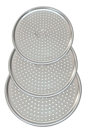 Set mit 3 luxuriösen, perforierten Pizzablechen aus Stahl, 28–32–36 cm, mprn-23151063 - 4