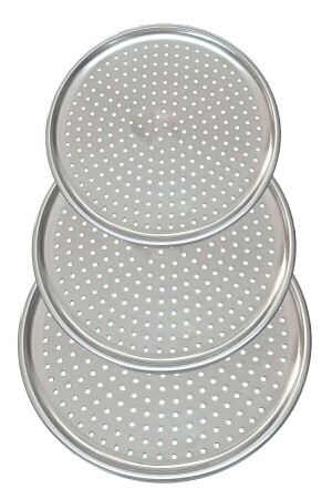 Set mit 3 luxuriösen, perforierten Pizzablechen aus Stahl, 28–32–36 cm, mprn-23151063 - 3