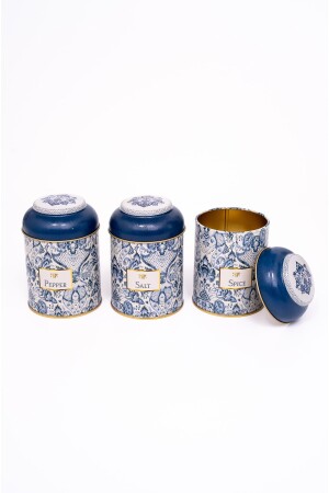 Set mit 3 Vorratsbehältern aus Metall, 9 cm, Lebensmittelbehälter, Glas-Set, Azulejos ERB05T6 - 5