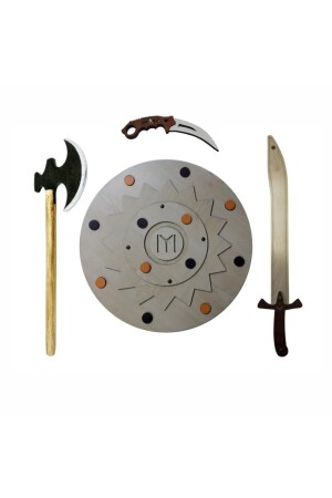 Set mit 4 Schildaxt-Schwert-Karambit-Holzspielzeugen - 1