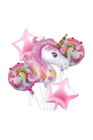 Set mit 5 rosafarbenen Einhorn-Folienballons - 2