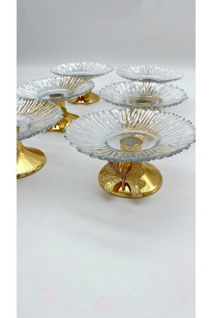 Set mit 6 13 cm großen goldenen Schmetterlings-Detailschalen aus Glas für türkische Köstlichkeiten, Präsentationsschalen, Zuckerdosen, Snackschalen mit Metallbeinen ayklcm022 - 3