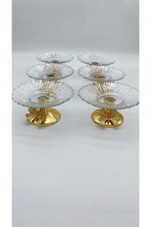 Set mit 6 13 cm großen goldenen Schmetterlings-Detailschalen aus Glas für türkische Köstlichkeiten, Präsentationsschalen, Zuckerdosen, Snackschalen mit Metallbeinen ayklcm022 - 4