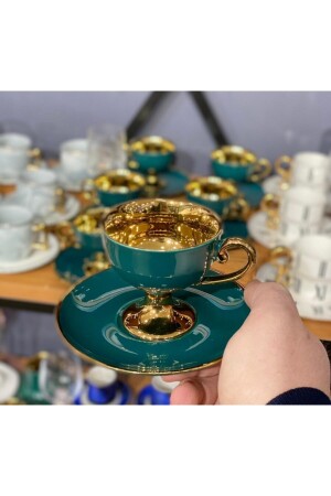 Set mit 6 grüngoldenen Kaffeetassen mit Fuß Victoria-3000 Victoria2 - 3