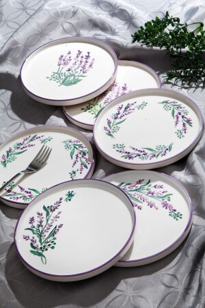 Set mit 6 handgefertigten 19 cm großen, stapelbaren Lavendel-Kuchentellern im Sonderdesign – Dessertteller-Set - 2