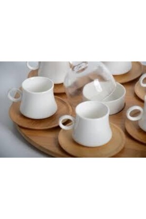 Set mit 6 Kaffeetassen mit drehbarem Bambustablett BELLAA-101308 - 4