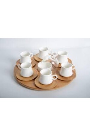 Set mit 6 Kaffeetassen mit drehbarem Bambustablett BELLAA-101308 - 5