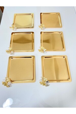 Set mit 6 luxuriösen, quadratischen goldenen Schmetterlings-Titanbeschichteten Serviertabletts für Tee, Kaffee und Leckereien MZKBK666 - 4