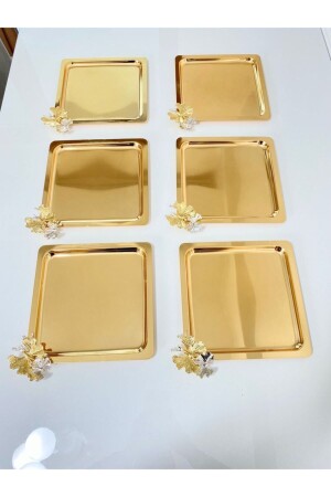 Set mit 6 luxuriösen, quadratischen goldenen Schmetterlings-Titanbeschichteten Serviertabletts für Tee, Kaffee und Leckereien MZKBK666 - 3