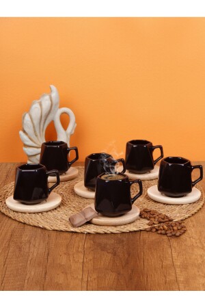 Set mit 6 schwarzen Prisma-Kaffeetassen mit Holzuntertasse EVMSPTTE2820216061 - 2