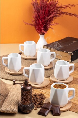 Set mit 6 Untertassen aus Bambus – luxuriöses türkisches Kaffeetassen-Set mit Untertasse aus Holz LKF0101 - 1