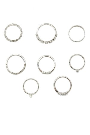 Set mit 8 Ringen mit Sonnenmotiv und Kunstperle, silberfarben, 0618 - 4