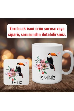 Set mit personalisiertem Namensaufdruck, Tukan-Vogel-Motiv, Tee-, Kaffeetasse und Pilz-Untersetzern FSGK1003 - 4