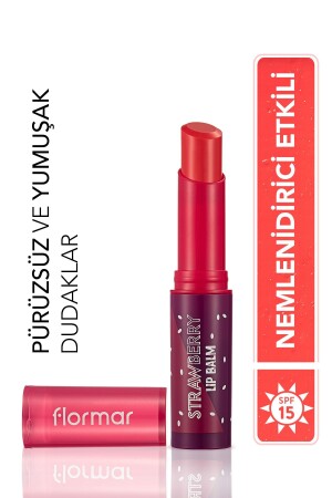 Shea ve Kakao Yağı İçeren Stik Renkli Dudak Nemlendiricisi - Lip Balm -003 STRAWBERRY-8690604555383 - 1