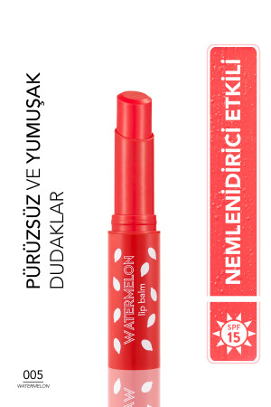 Shea ve Kakao Yağı İçeren Stik Renkli Dudak Nemlendiricisi - Lip Balm -005 WATERMELON-8690604555406 0313101 - 3