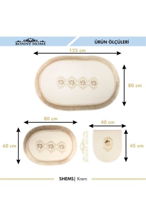 Shems Cremefarbenes 3-teiliges WC-Set mit Spitze und Fransen, Badezimmerteppich, Matten-Set Sms3-teilig - 6