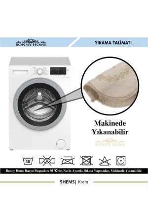 Shems Krem 3lü Dantelli Ve Püsküllü Klozet Takımı Banyo Halısı Paspası Seti BnyShemsKlztTk3lü - 8