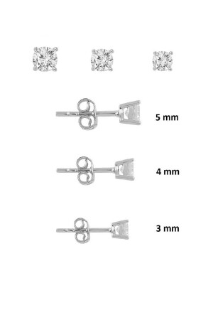 Silberne, mit Rhodium und Diamanten besetzte Solitär-Kombinationsohrringe in 3 Größen - 2