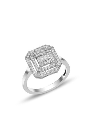 Silberner Baguette-Ring mit rhodiniertem und diamantbesetztem Stein - 1