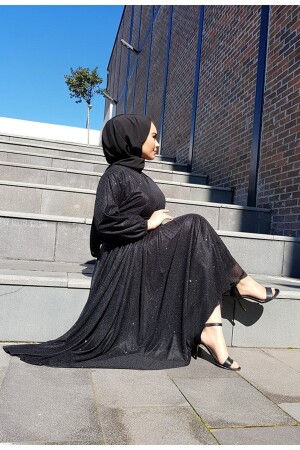 Silbrig-schwarzes Hijab-Abendkleid mit Taillengürtel - 4