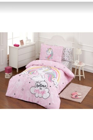 Single Bed Sheet Elastic Duvet Cover Set Unicorn Pink Unicoftdnev - 2