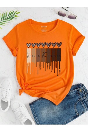 Single-Jersey-T-Shirt mit Leopardenmuster und Herzen – Orange bedrucktes, kurzärmliges Oversize-T-Shirt mit Rundhalsausschnitt - 1