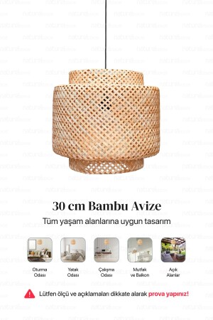 Sinnerlig Bambu Avize 30cm - Iskandinav- Modern- Bohem- Rattan Avize- Aydınlatma - 8