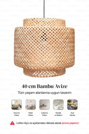 Sinnerlig Bambu Avize 40cm- Iskandinav, Modern, Bohem, Rattan Avize, Aydınlatma EO-900 - 8