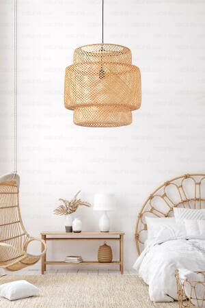 Sinnerlig Bambu Avize 50cm- Iskandinav- Modern- Bohem- Rattan Avize- Aydınlatma - 5