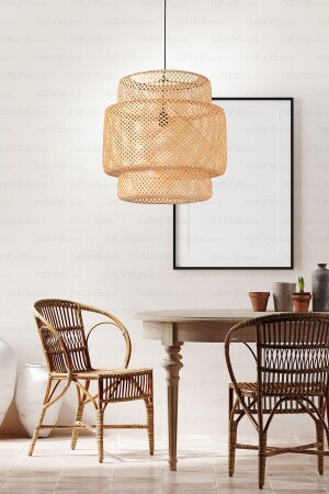 Sinnerlig Bambu Avize 50cm- Iskandinav- Modern- Bohem- Rattan Avize- Aydınlatma - 6