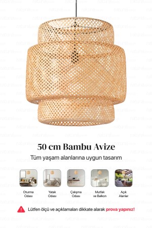 Sinnerlig Bambu Avize 50cm- Iskandinav- Modern- Bohem- Rattan Avize- Aydınlatma - 8