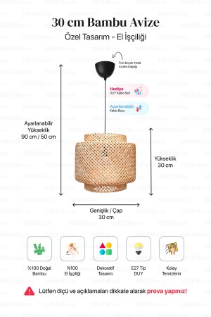 Sinnerlig Bambus-Kronleuchter 30 cm – skandinavisch, modern, böhmisch, Rattan-Kronleuchter – Beleuchtung - 7