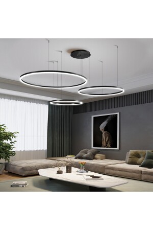 Siyah Çember Ø40,60,80cm Led Lamba,yuvarlak Sarkıt Avize,modern Aydınlatma,dekoratif 3 Işık Rengi CL30041-3 - 4