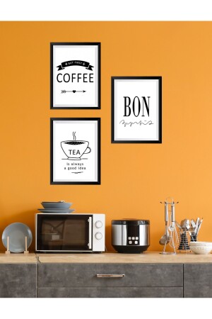 Siyah Çerçeve Görünümlü Coffe Bon Tea Duvar Dekoru Mutfak Konsepti Kahve Köşesi için Tablo 15x20 Set - 5