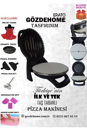 Siyah - Erato Taşfırınım Pizza Makinesi, Lahmacun Makinesi Doğal Taş Fırın - Timer - 400 °c Taş900 - 2