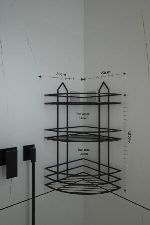 Siyah Paslanmaz 3 Katlı Köşe Banyo Şampuanlık Süngerlik Duş Rafı Ek03 alpersbk002 - 9