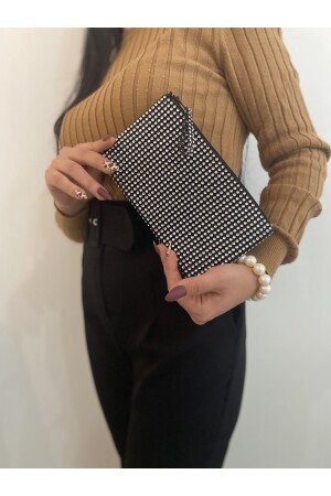 Siyah Portföy Clutch Işıltılı Gece Cantası El Abiye Portföy - 4