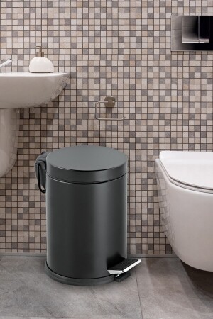 Siyah Renkli Pedallı Metal 3 Litre Çöp Kovası Banyo Tuvalet Balkon Mutfak, gorbanyo3lt1 - 5