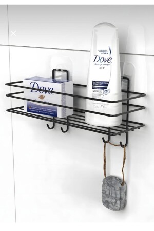 Siyah Yapışkanlı 2Li Set Banyo Düzenleyici Şampuanlık Banyo Rafı Duş Rafı Organizer - 5