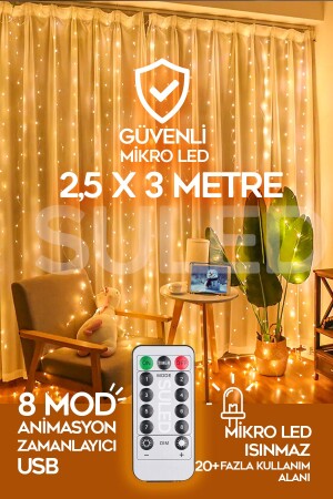 Sl-1002 Perde Led Kumandalı 8 Mod Ambiyans 2-5x3 Metre Ayarlabilir Dekor Mikro Led Işık Perde - 2